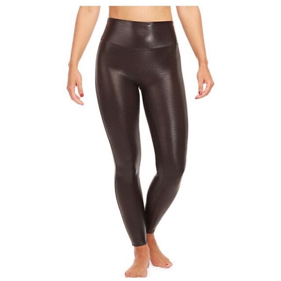 Spanx Women's High Waisted Slim-Fit Croc Print Latex Black Leggings Size M - Picture 8 of 8